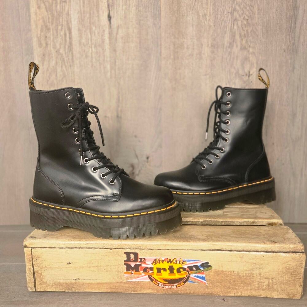 Doc Martens Jadon Hi Boots Black Lace-Up M8 W9 New - Picture 4 of 11